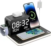 BLKE 7 in 1 Wireless Charging Station, Fast Charger Station with Dual iPhone, Bluetooth TimeSync, Temperature, Touch Night Light,33W Adapter for Phone 16/15/14/13/12 All Series & Apple Watch