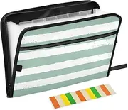 White-Green Horizontal Stripes Expanding Folders 13 Pockets A4 Letter Size Document Organizer with Zipper Closure File Pocket Folder for Paperwork