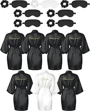 [Jecery] 7 Pcs Bridesmaid Robe Sets Bride Silk Satin Robes Bridal Party Robes with Sleeping Eye Mask and Elastic Headband Sets