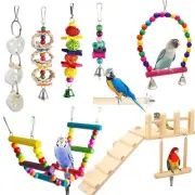 8Pcs Bird Parakeet Toys Bird Perches Platform with Climbing Ladder Colorful S...