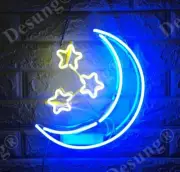 14" Blue Moon Yellow Star Acrylic Handmade Neon Sign Light Artwork Wall Decor