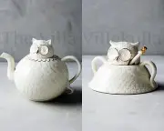 New Anthropologie BALDUCCI Owl Tea Set / Teapot & Sugar Bowl ~ WILD MASQUERADE