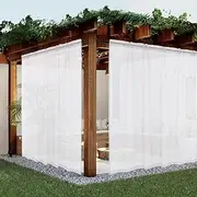 youleyar White Sheer Outdoor Curtains for Patio Waterproof 2 Panels Linen Look Rod Pocket Indoor Voile Curtain for Living Room, Bedroom, Porch, Pergola, Cabana, Gazebo(100x120 Inch, White)