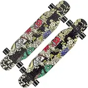 Sports Longboard Skateboard, 47" 7-Layer Maple Ultra-Light Double-tilt Various Evils Retreat Patterns Colored Sand Brush Street Dance Board Beginner Adult Girl Professional Skateboard