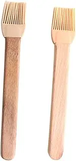 2Pcs Wooden Basting Oil Brush with Silicone Bristles Ergonomic Acacia Handle for BBQ Baking and Grilling Kitchen Utensils for Precise Sauce Application