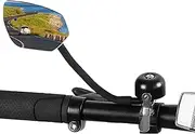 Bike Mirror Handlebar Mount, 2 in 1 Mirror for Bike Handlebar, Rotatable Convex Lens Safe Rearview with Bell, Cycling Accessories for All Models Electric Scooter Motorcycle