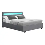 Artiss Bed Frame Double Size LED Gas Lift Grey COL