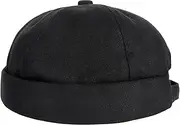 [Hebenie] Docker Hat Men Trawler Beanie Fisherman Beanie Brimless Cap Worker Sailor Hat Rolled Cuff Retro Fashion Adjustable Docker Cap for Men