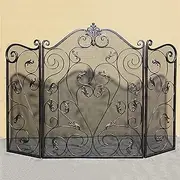 Fireplace Screen Guard, Fireplace Guard Scroll Fireplace Screen, Heavy Duty Wrought Ironguard, Foldable Solid Metal Mesh Cover, Indoor Outdoor Rust-pr