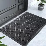Yimobra Front Door Mats, Heavy Duty Water Absorbent Mud Resistant Easy Clean Entry Outdoor Indoor Rugs,Non Slip Backing, Exterior Mats for Outside Patio Porch Farmhouse, 29.5 x 17, Black
