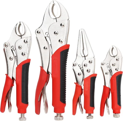 4-Piece Locking Pliers Set with Heavy Duty Grip, 5", 7" and 10" Curved Jaw Locki