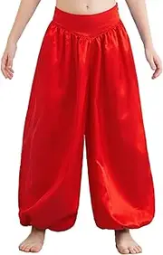 [Sinleey] Kids Girls Satin Bloomers Belly Dance Harem Pants Tribal Arabic Princess Wide Leg Trousers Palazzo Pants