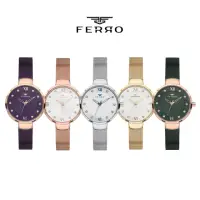 在飛比找momo購物網優惠-【FERRO】F1618 時尚優雅閃亮水鑽米蘭針織帶手錶