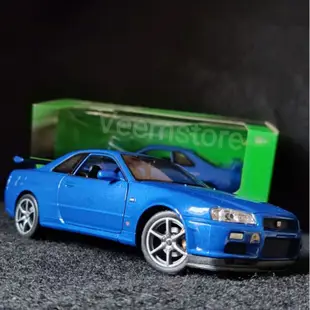 Welly 壓鑄 1:24 Nissan Skyline GT-R R34 Vspec Nur II Bayside 藍