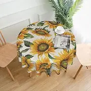 Sunflower Floral Tablecloth Round Table Cloth 60 Inch Waterproof Party Table Covers for Picnic Kitchen Outdoor
