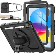 SEYMAC stock Case for iPad 11th(A16) Generation 11" 2025/10th Generation 10.9'' 2022, Shockproof Case with Screen Protector, 360° Rotate Hand Strap/Stand, Black