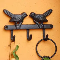 在飛比找ETMall東森購物網優惠-復古玄關創意鑄鐵裝飾鑰匙掛鉤壁掛墻壁門后衣帽架可愛小鳥掛衣鉤