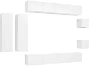 8 Piece TV Cabinet Set White Engineered Wood - Modern TV Unit for Living Room, Sturdy & Spacious Storage Solution for Home Entertainment