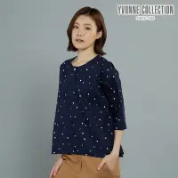 在飛比找Yahoo奇摩購物中心優惠-YVONNE 以旺傢飾 點點印花半開襟七分袖上衣-丈青