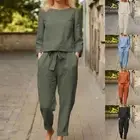 Hot New Holiday Pants Two Piece Sets Casual Matching Sets Cotton Linen
