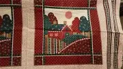 COTTON FABRIC - "BAYBERRY FARM PILLOW" PATCHWORK PILLOWS (2) CRANBERRY, BLUE