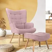 Oikiture Armchair Soft Accent Chairs Stools Stoolseating Lounge Sofa Chair Ottoman Fabric Pink