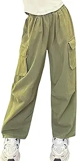 [KEOYA] Girl's Cargo Pants Elastic Waist Wide Leg Joggers Trousers Drawstring Ankle Casual Streetwear 5-14 Years