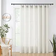FMFUNCTEX Sheer Linen Curtains for Bedroom Natural 96 inches Long Sliding Door Curtain for Extra Wide Windows White Room Divider Rich Linen Curtain Panels for Living Room Beige 100”w 1 pack Rod Pocket