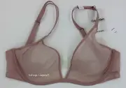 NWT Calvin Klein QF6727 Sheer Marquisette" Soft Cup Triangle Plunge Bra, Blush