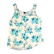 TORRID Tank Top Women's 2 18-20 2X White Blue Floral Rayon Slub Button-Front