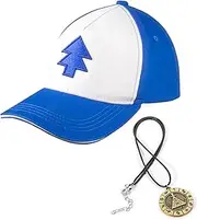 [MAXUPO] Dipper Hat Adjustable Embroidered Cap with Bill Cipher Necklace Blue, Blue, One Size