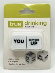 True Drinking Dice Game Set of 2 Word Die, Party Drinking Game 2+ Players NEW