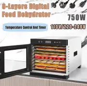 220/110V 8 Tier Food Dehydrator 24h Timer Stainless Steel Fruit Jerky Dryer Home