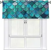 LHBWCVN Mermaid Valances for Windows, Rod Pocket Window Treatment Drapes Farmhouse Kitchen Curtains Short Blackout Window Curtains for Living Room Bedroom Decor 54x18 Inch