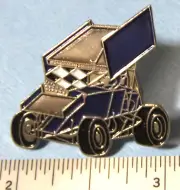 Wing Sprint Racing car Lapel Racing Pin Blue w Checkered Flag type