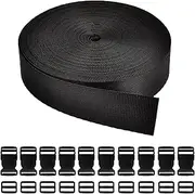 5M Webbing Strap, Polypropylene Heavy Webbing Backpack Chest Strap 25MM Wide with 10PCSAdjustable Flat Side Release Buckle 10PCSTri-Glide Slide Luggage Belt for DIY Bag Backpack Cargo Strapping (SetA)