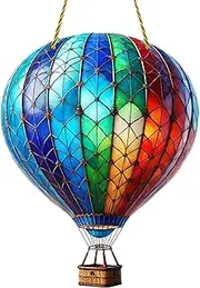 Colourful Balloon Catchers - Hot Air Balloon Sun Catcher | Hanging Solar Light | Hangable Window Decoration | Wall Decoration Pendant Hangable, Flat Acrylic Hot Air Balloon Shape Ornament For Car