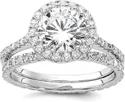 [JewelryWeb] 925 Sterling Silver Rhodium Plated 11mm CZ Simulated Diamond Halo Engagement Eternity Band 2 Ring Se-Eternity-Ring for Women and Men
