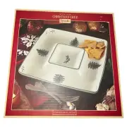 NIB Spode Christmas Tree Square 12" Chip And Dip Platter Crudite All In One