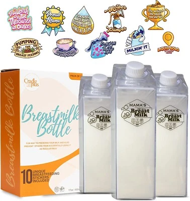 3-Pack Breast Milk Pitcher For Fridge with 10PCs Breastfeeding Stickers