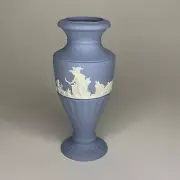 Wedgwood Blue Fluted Vase Jasperware 6" Made in UK