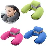EXQUIMEUBLE Inflatable U Shaped Neck Pillow for Travel Soft and Comfortable for Airplanes Cars and Outdoor Activities Pressure Design Rosy Color