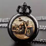 Vintage-Style Motorcycle Pocket Watch Stainless Steel Quartz Movement Women Men