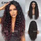 Synthetic T-part Lace Wig Black highlights Wine Red Short Wavy Wigs for Women