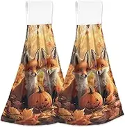 Joisal Autumn Fox Pumpkins Orange Kitchen Cleaning Towels 2 Pack Oven Towels Hanging Absorbent Guest Bathroom Hand Towels