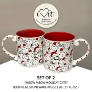 SET OF 2 New I Love It Meow Meow Holiday Cats Identical Stoneware Mugs 20-21 oz