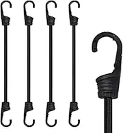 MARRTEUM 12-Inch Bungee Cords with Hooks Black Elastic Rope Straps for Camping, Bike, Folding Wagon, Trunk etc. [4PCS, Plastic-clad Steel Hook]