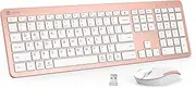 iClever GK08 Wireless Keyboard and Mouse - Rechargeable Keyboard Ergonomic Quiet Full Size Design with Number Pad, 2.4G Stable Connection Slim White Keyboard and Mouse for Windows Mac OS Computer