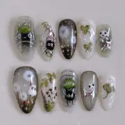 Totoro Ghibli Press On Nails, Forest Spirits & Soot Sprites, Kawaii Nature Nails