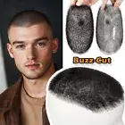 Short Buzz Cut Men Hair Toupee 100% Human Hair Replacement System Skin PU Wig US
